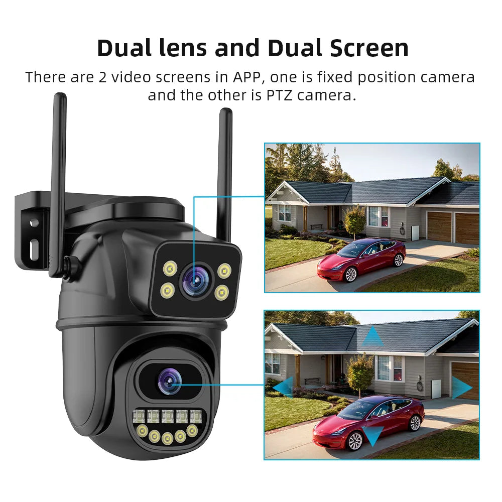 4K 8MP HD Wifi Camera Outdoor 4MP Dual Lens Dual Screen AI Auto Tracking IP Camera CCTV Audio Video Surveillance P2P 