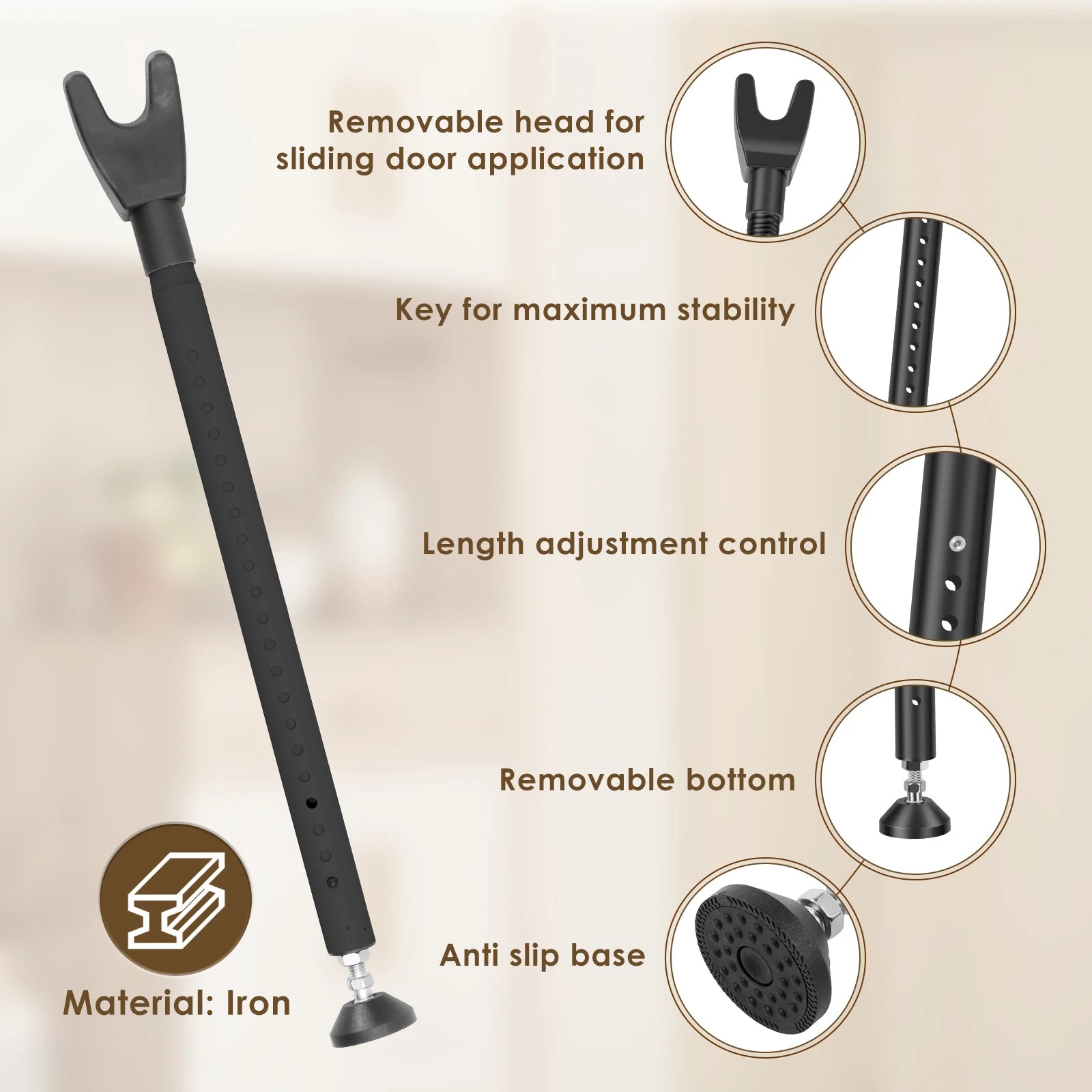 Door Security Bar 44-55 Inch Adjustable Door Security Bar Home Security Door Stopper Door Security 3 in 1 Door Jammer Security