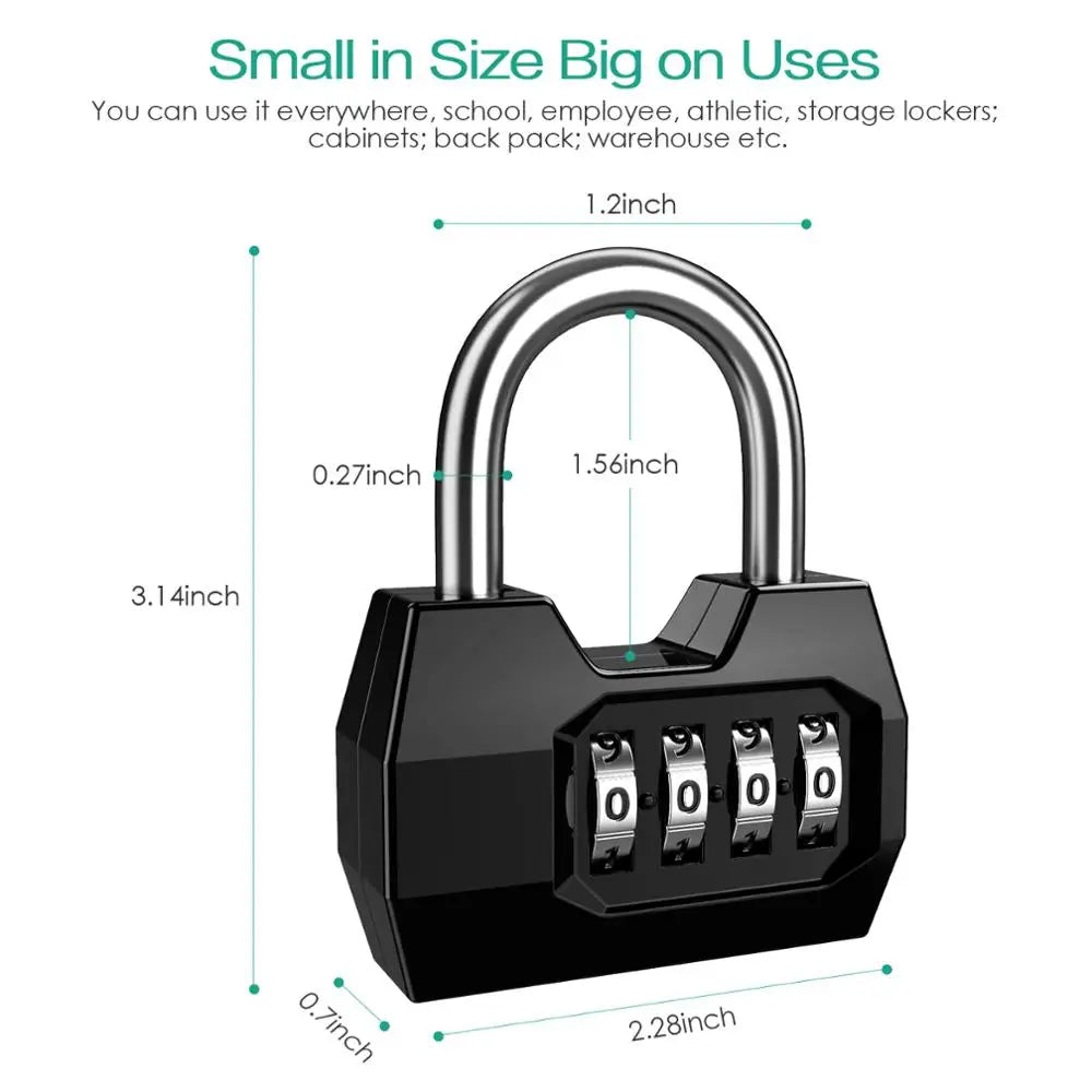 Combination Padlock 4-Digit Security Lock Weatherproof Protection Security Padlock Outdoor Gym Safely Code Lock