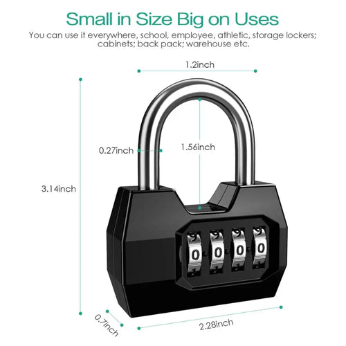 Combination Padlock 4-Digit Security Lock Weatherproof Protection Security Padlock Outdoor Gym Safely Code Lock