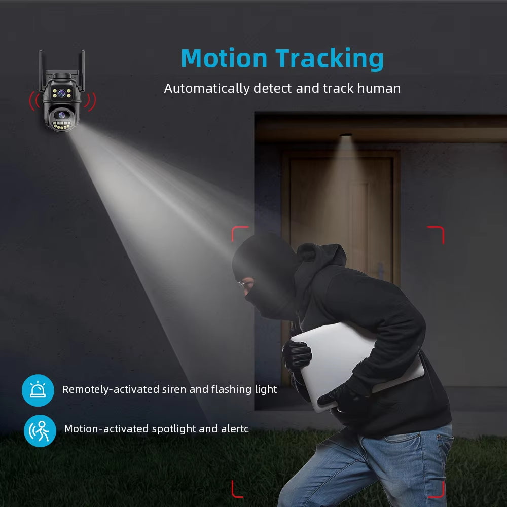 4K 8MP HD Wifi Camera Outdoor 4MP Dual Lens Dual Screen AI Auto Tracking IP Camera CCTV Audio Video Surveillance P2P 