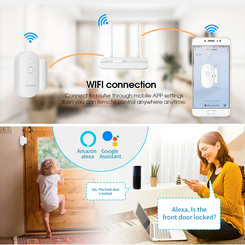 Smart Door & Window Alarm Sensor – WiFi Security Alert System with App Control