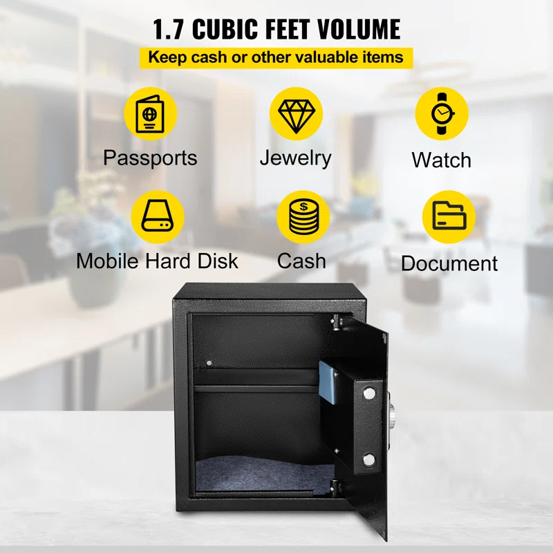 Smart Digital Secuirty Safe Box – Fingerprint, Keypad & Key Access Home Security Safe (1.7 Cu Ft)
