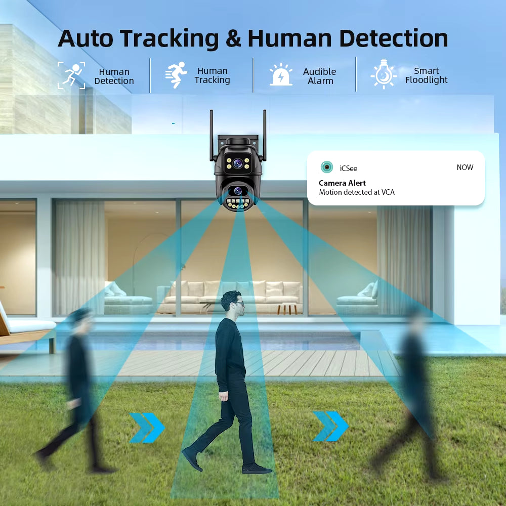 4K 8MP HD Wifi Camera Outdoor 4MP Dual Lens Dual Screen AI Auto Tracking IP Camera CCTV Audio Video Surveillance P2P 