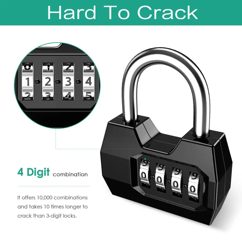 Combination Padlock 4-Digit Security Lock Weatherproof Protection Security Padlock Outdoor Gym Safely Code Lock