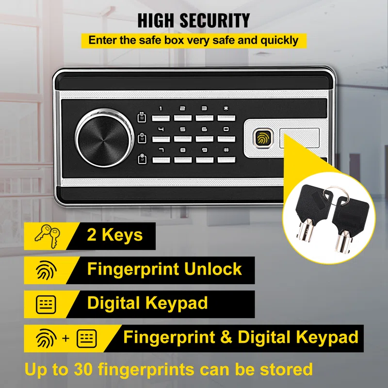 Smart Digital Secuirty Safe Box – Fingerprint, Keypad & Key Access Home Security Safe (1.7 Cu Ft)